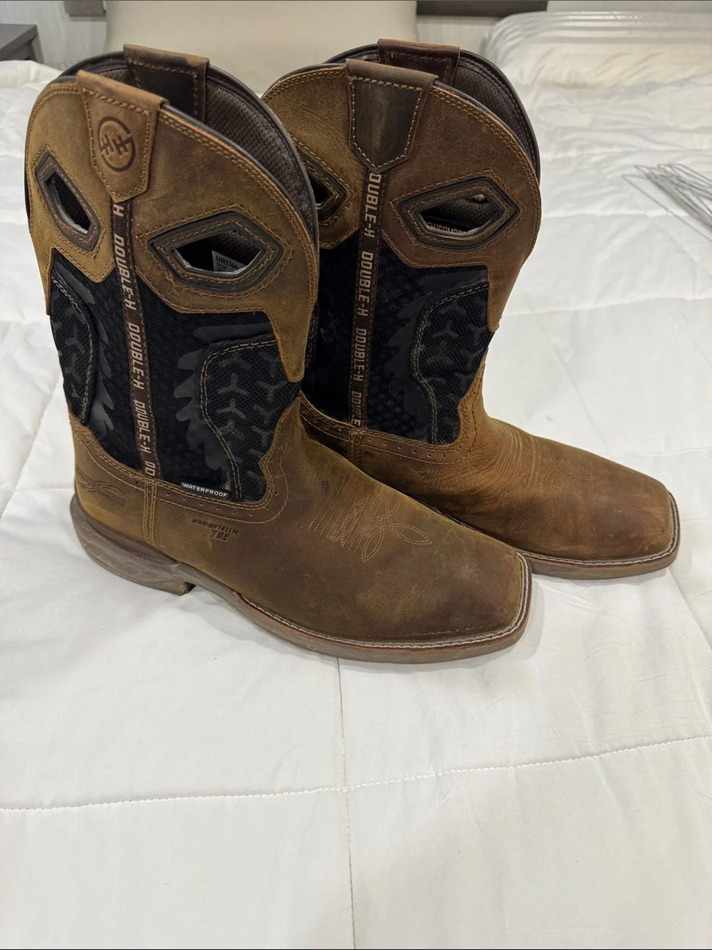 Double H Brown Leather Western Work Boots with Black Shaft